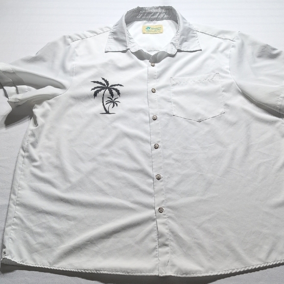 Aura Black and White Casual Button Down Shirt with Palm Tree Embroidery - Picture 1 of 6